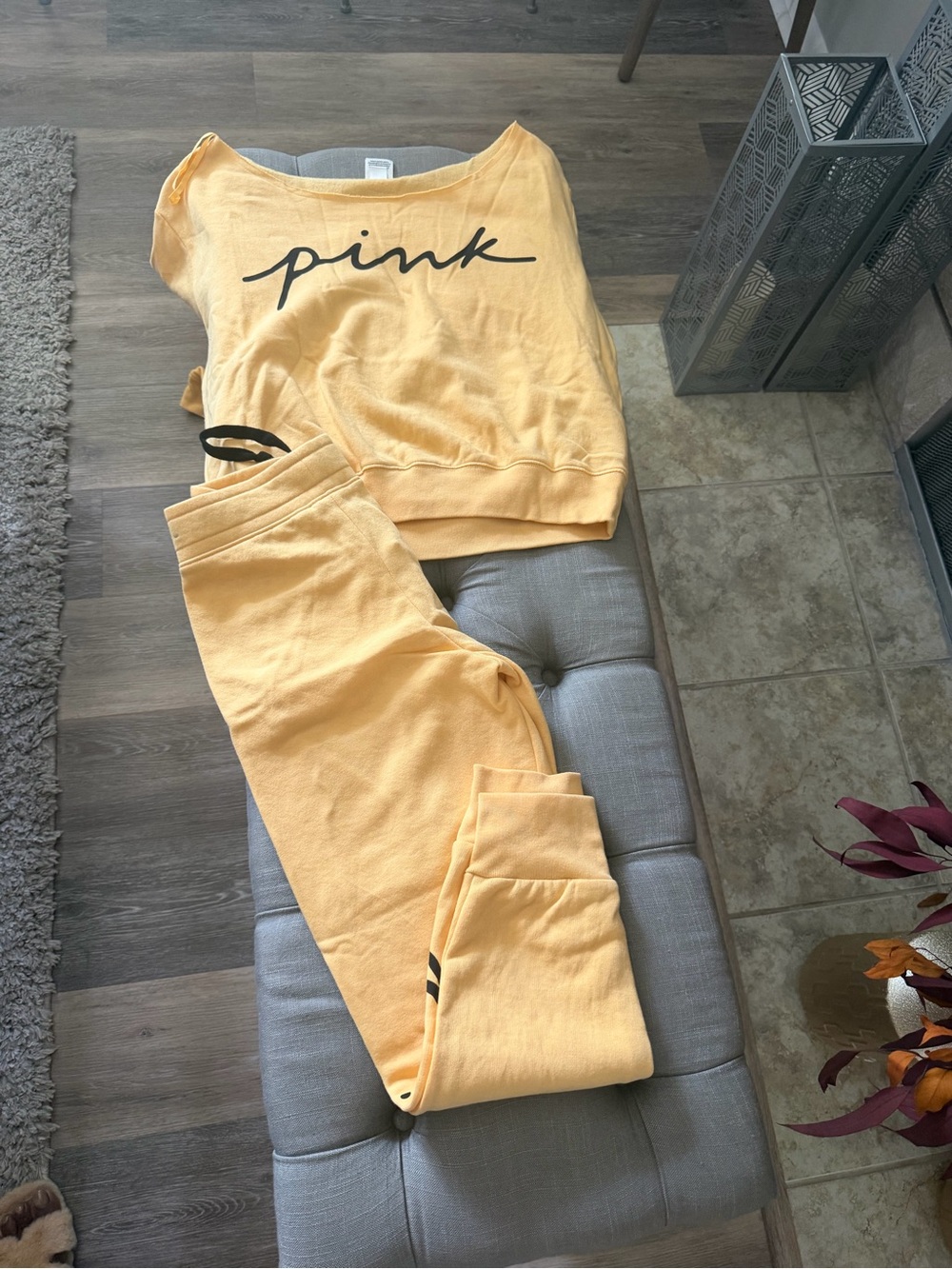 PINK Victoria's Secret Yellow Logo Two-Piece jogger Set